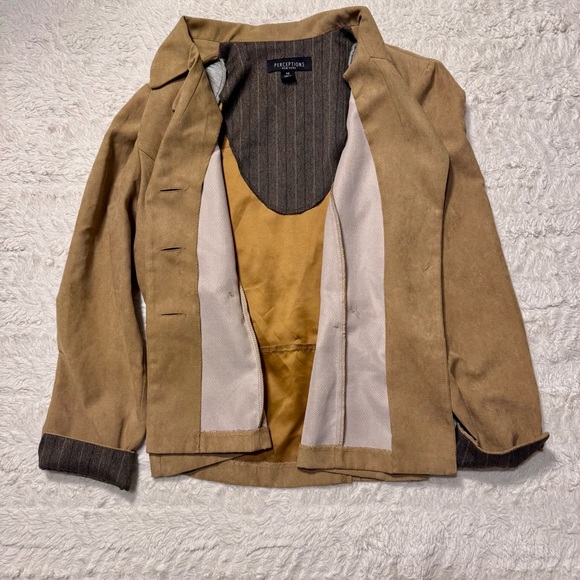 Vintage 90’s Perceptions Cropped Trench Style Jacket Size 14 tan brown blazer - Picture 3 of 9